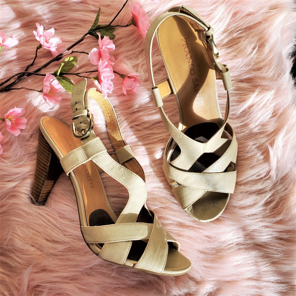 Franco Sarto Ivory Cross Front Heeled Sandals